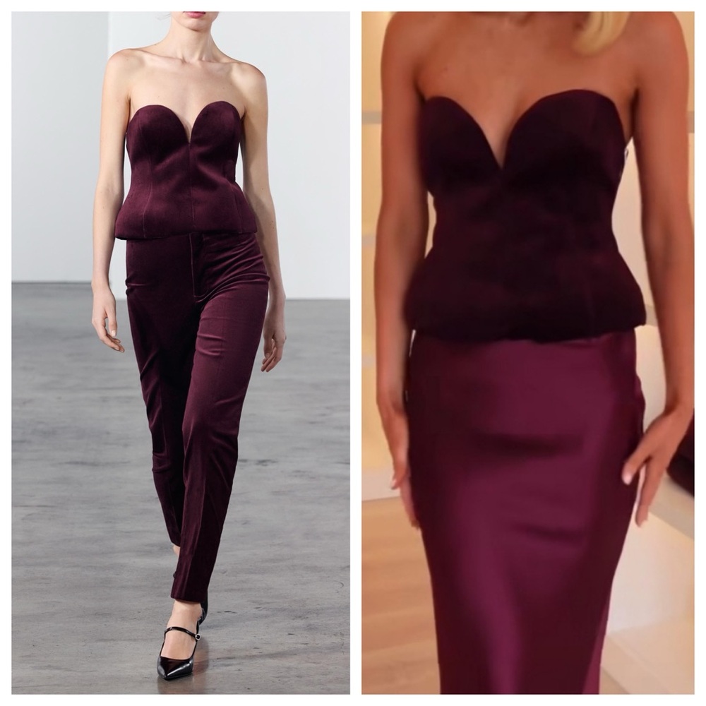 ZARA VELVET CORSET TOP & TROUSERS SUIT - BURGUNDY